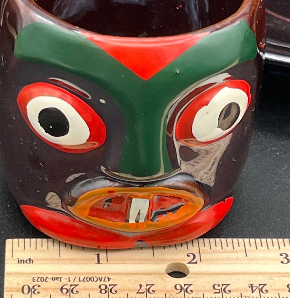 Vtg VICTORIA CERAMICS Tiki Totum Demitasse Cup & Saucer Japan Set of Two 60s - Picture 11 of 12